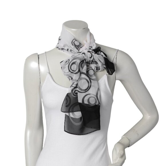 Semi Sheer Black & White Circle Patterned Scarf | Lightweight Chic Neck Wrap - Picture 5 of 6